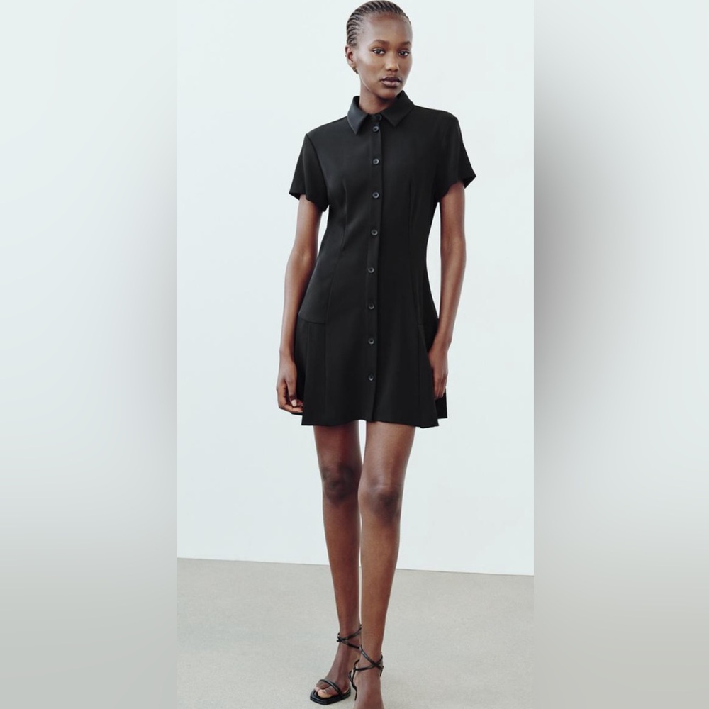 ZARA Black Mini Shirt Dress, Size S
